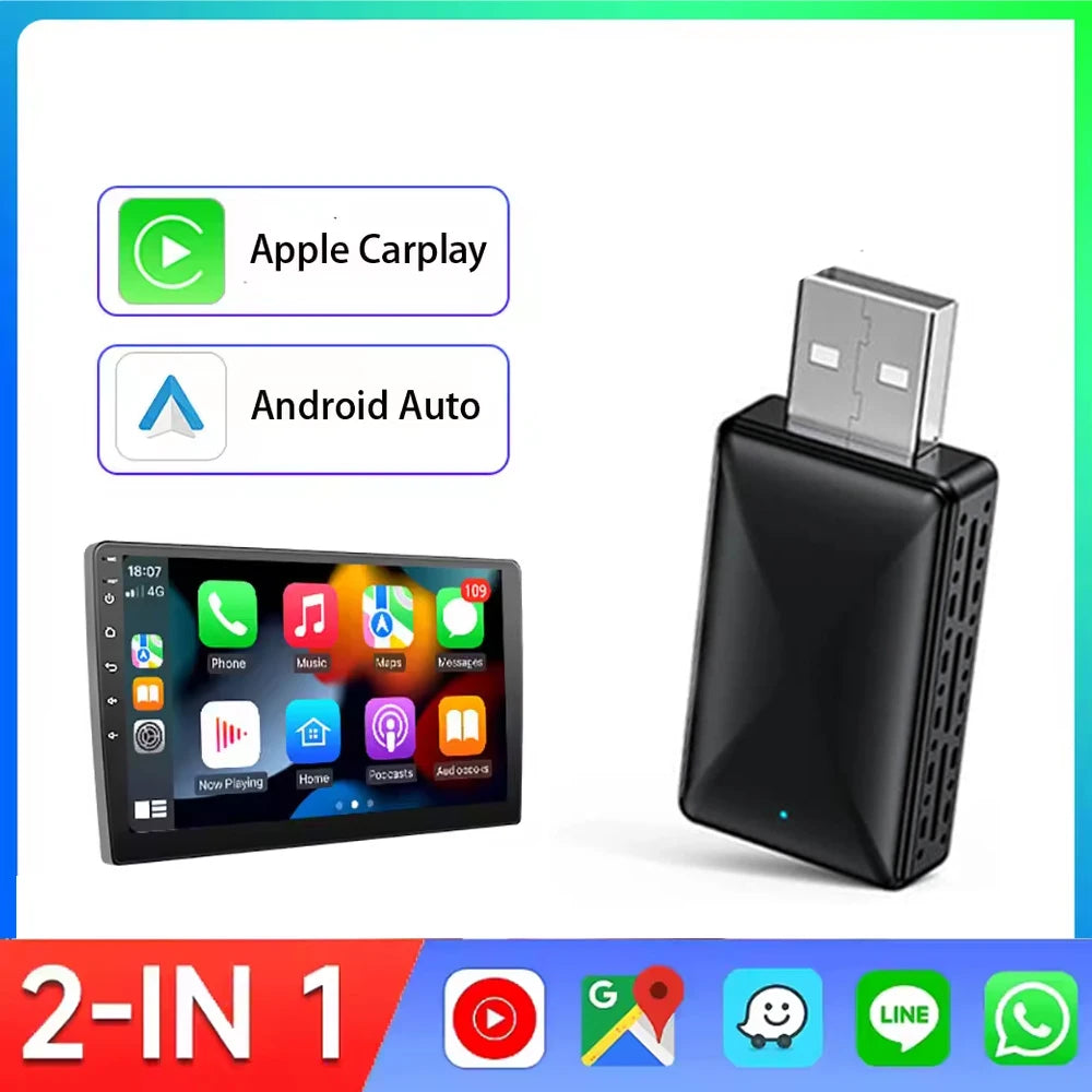 2in1 Kabelloser CarPlay Android Auto Adapter USB
