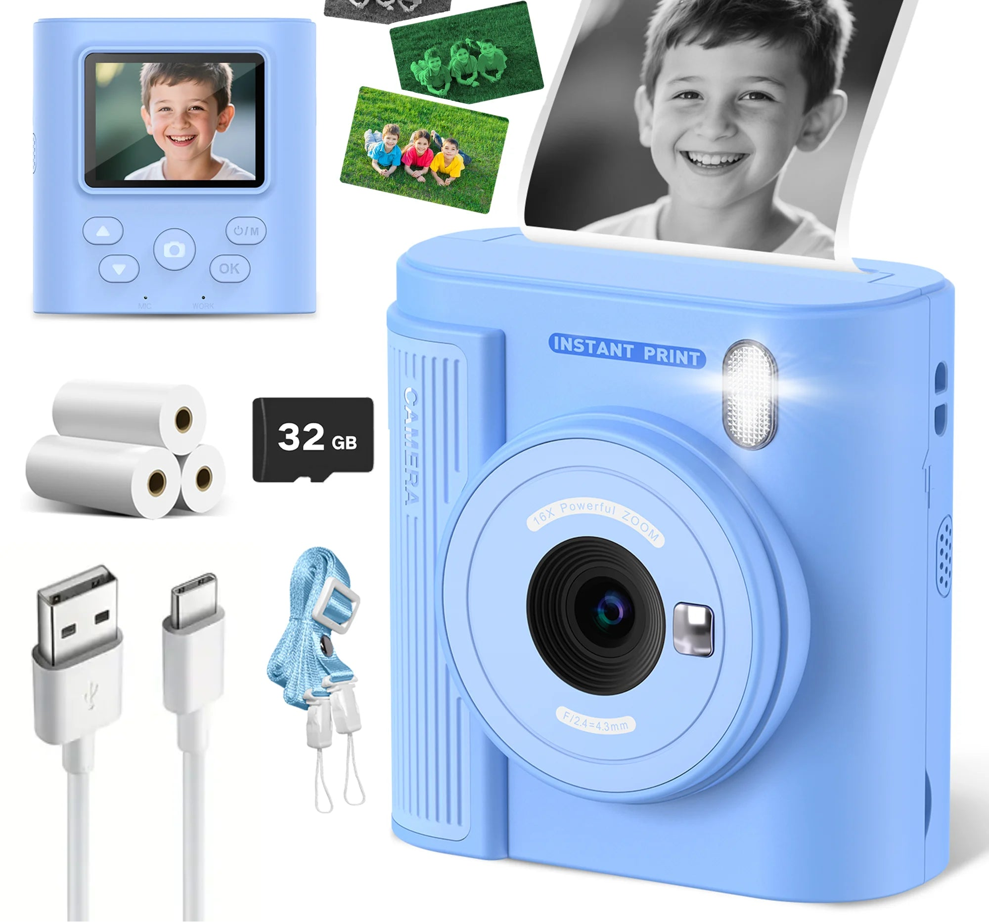 Kinder-Druckkamera 1080P HD mit Druckpapier & 32 GB