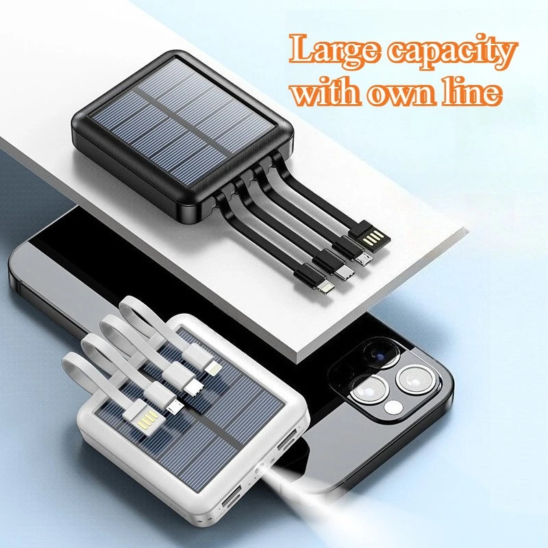 20000mAh Solar Powerbank klein mit integriertem Kabel