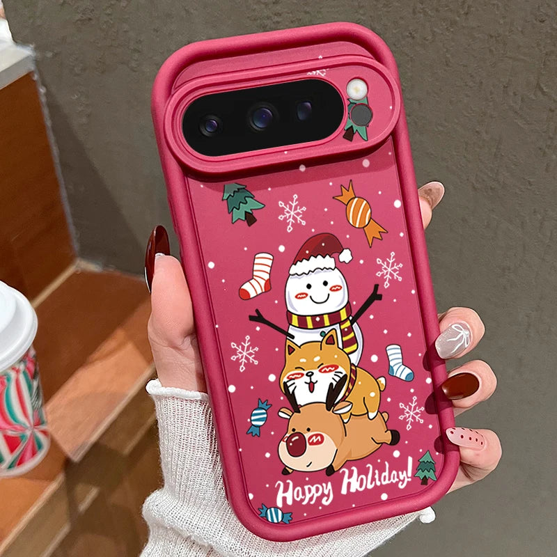 Weiche Weihnachts TPU Hülle für Google Pixel 8 und 9 Serie stoßfest flexibel rutschfest langlebig passgenau weihnachtliches Silikon Case