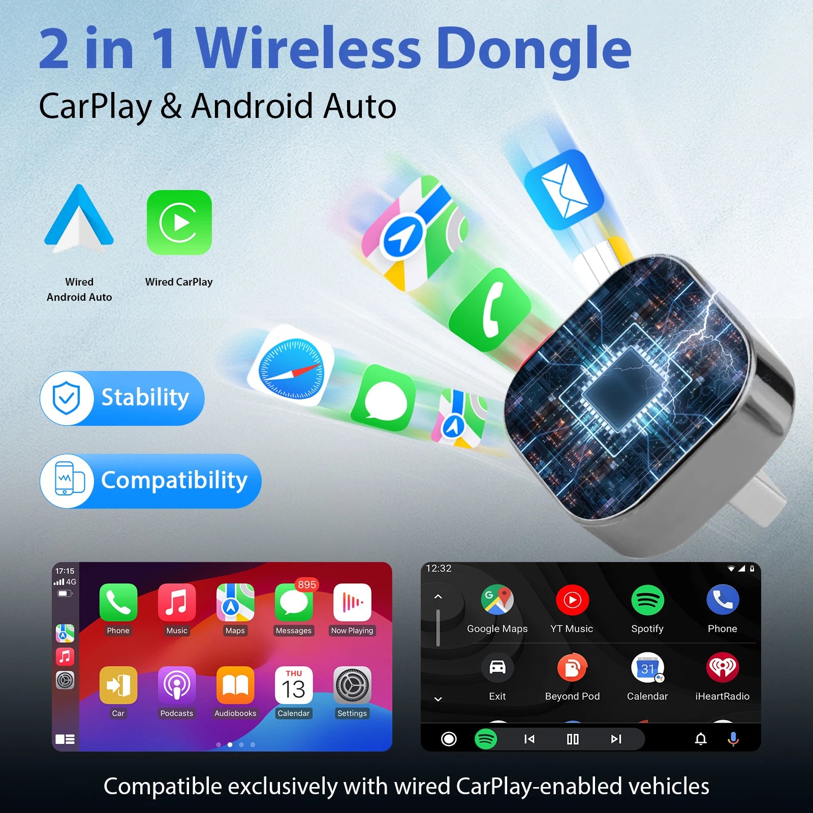 Pionray 2in1 kabelloser CarPlay Android Auto Adapter