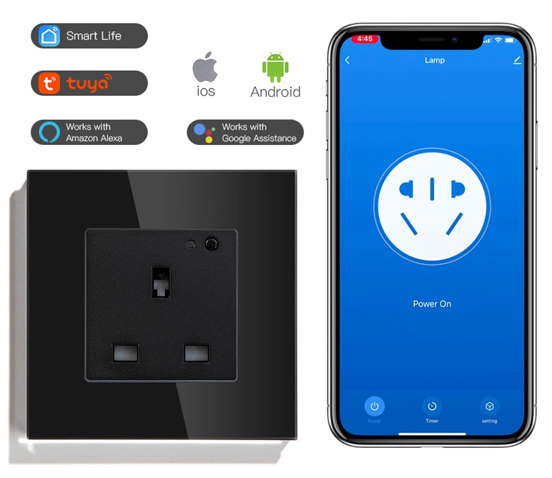 UK wall socket glass panel smart 13A