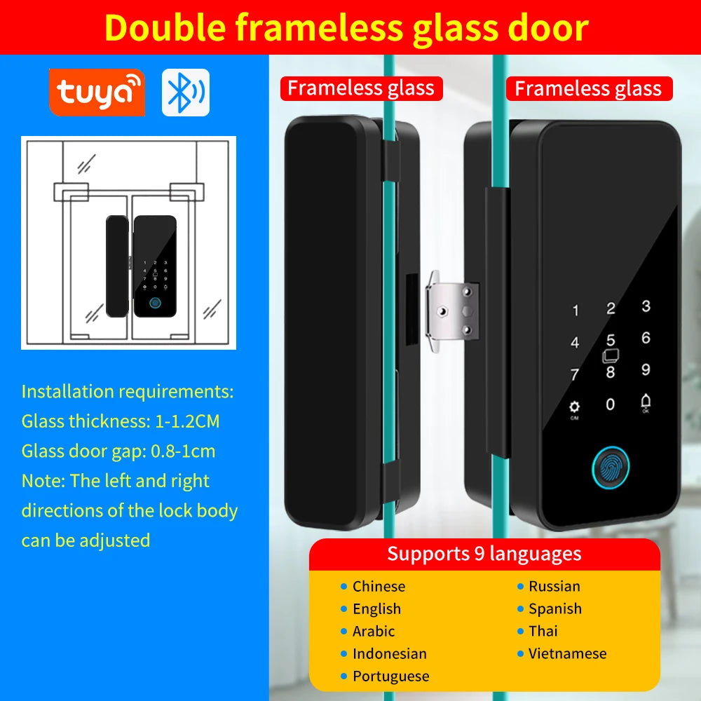 Tuya Smart Glas Türschloss mit Fingerabdruck & App