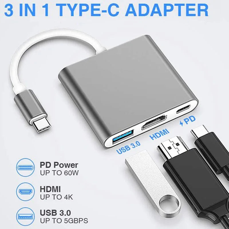 Hub USB-C 3 en 1 100 W avec HDMI et USB 3