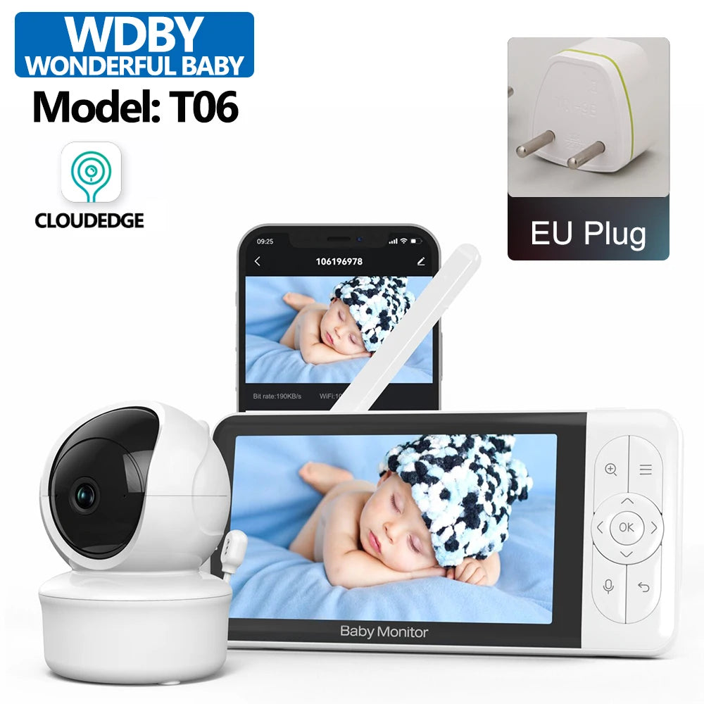5 Zoll Baby Monitor 1080P PTZ Nachtsicht Temperatur
