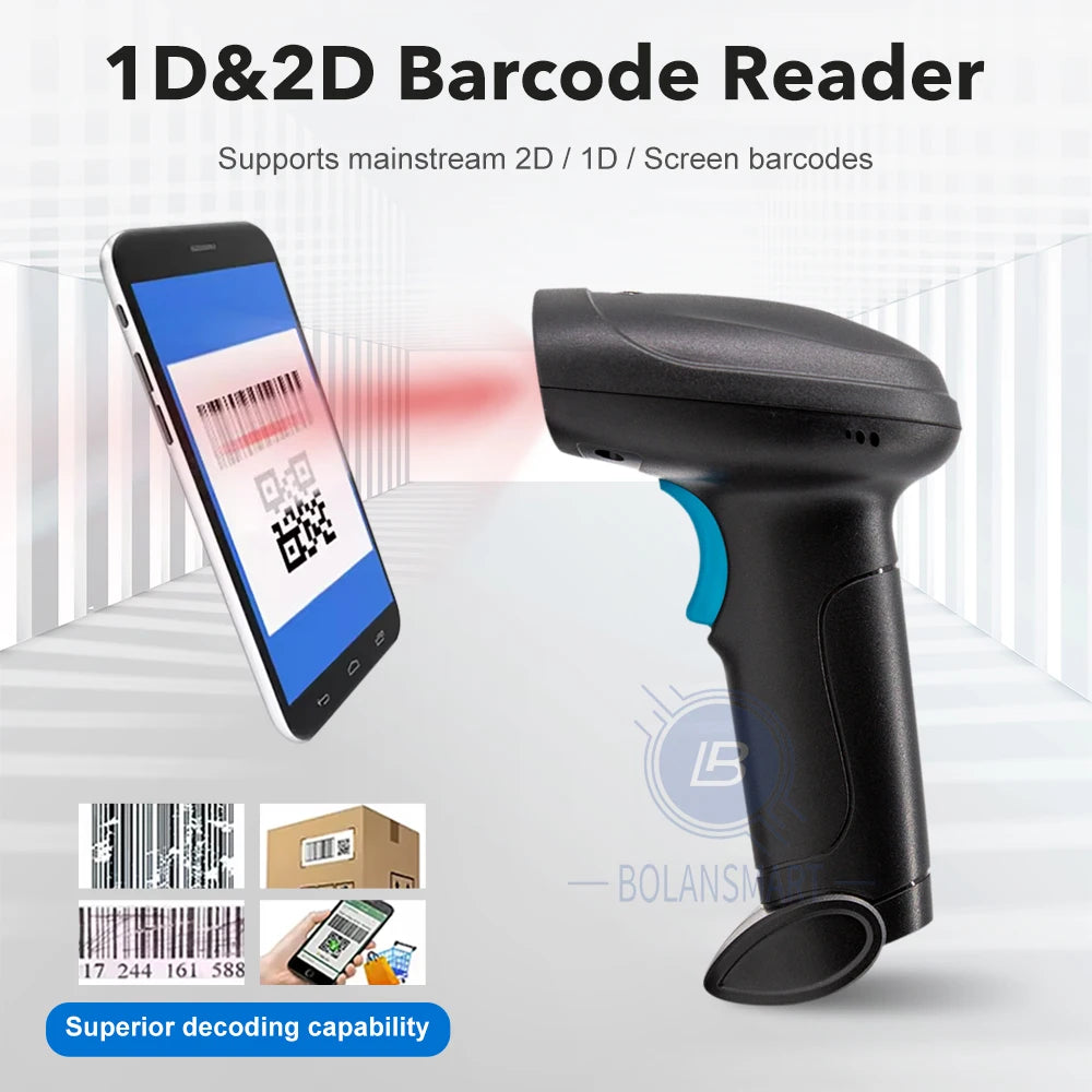 1D 2D Barcode Scanner Bluetooth Kabellos Kabelgebunden