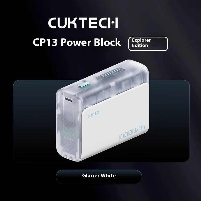 Compact 10000mAh power bank with integrated cable