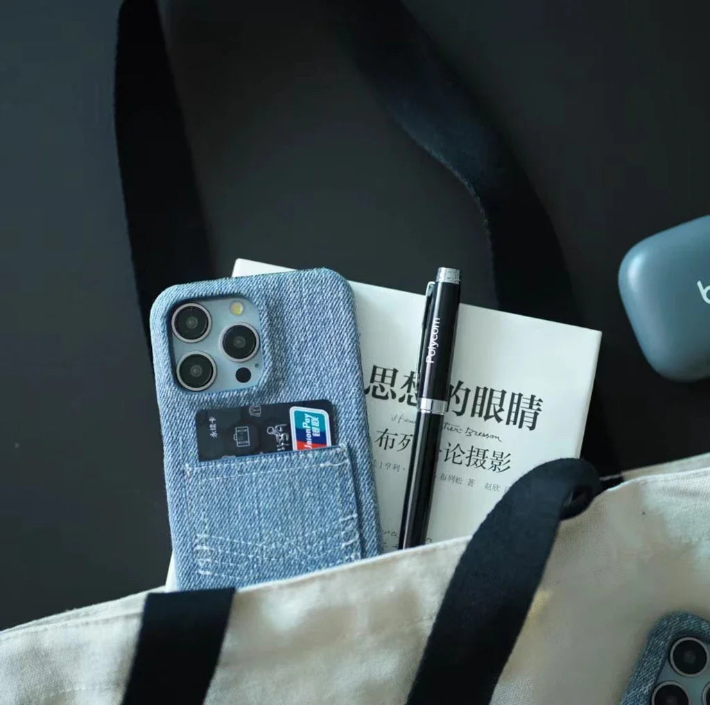 Retro Denim Kartenhülle stoßfest für iPhone