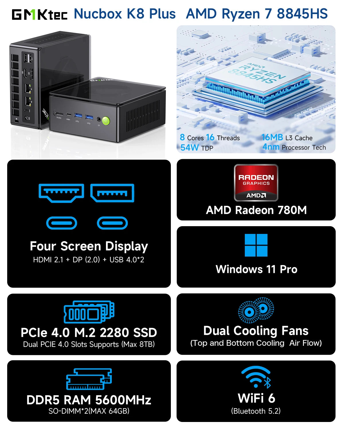 Leistungsstarker Mini-PC AMD R7 16GB DDR5 512GB SSD