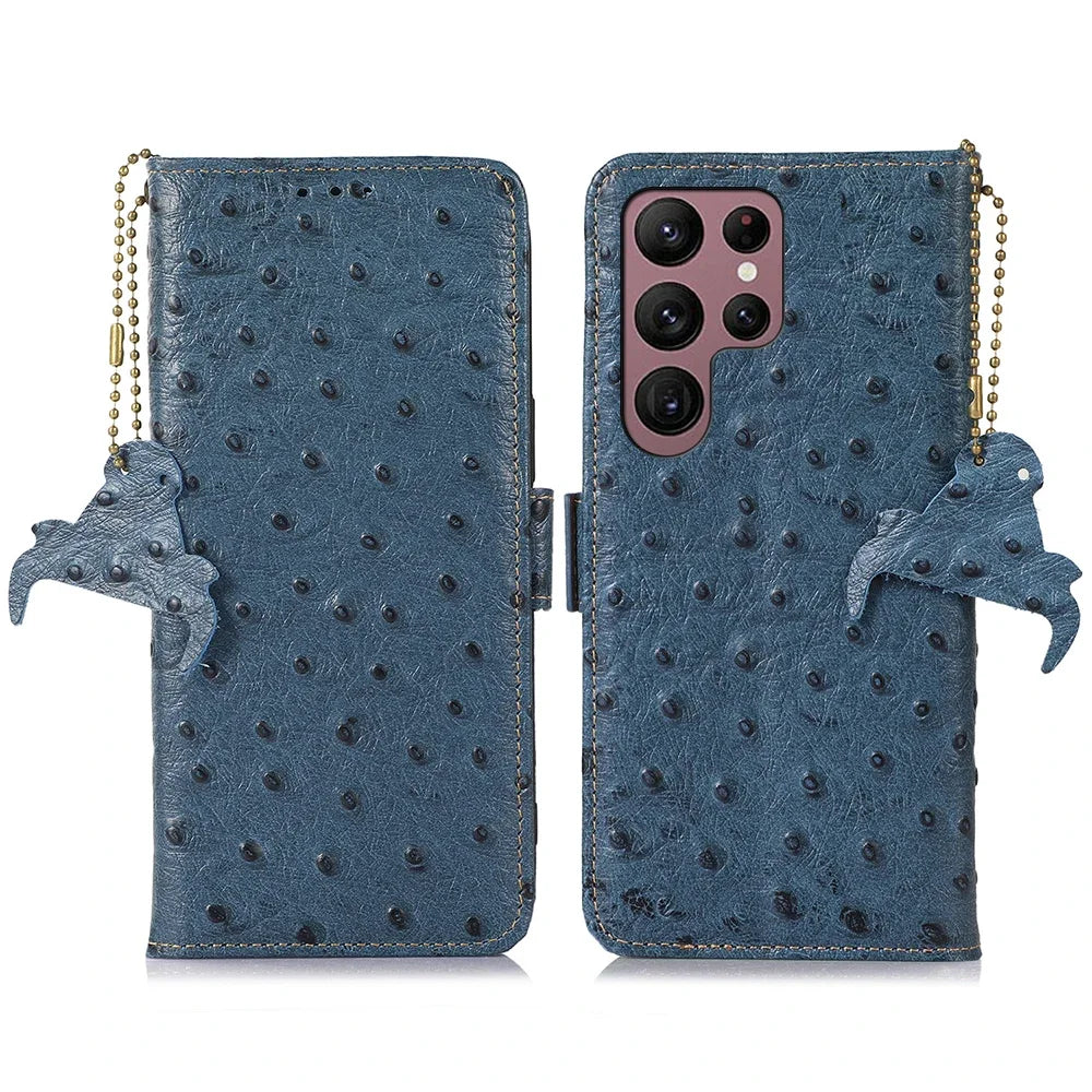 Ostrich Leder Flip Wallet Case für Galaxy S25