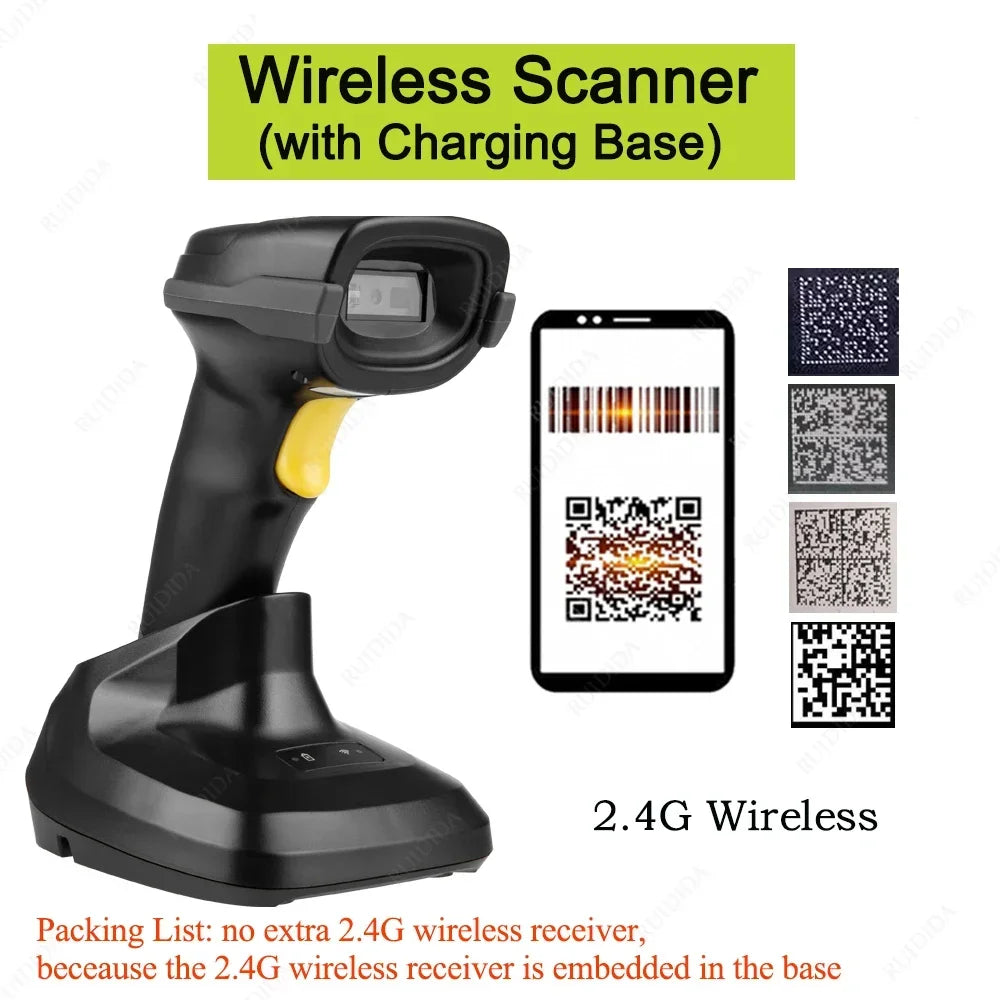 Kabelloser QR Barcode Scanner mit Ladestation 2D 1D