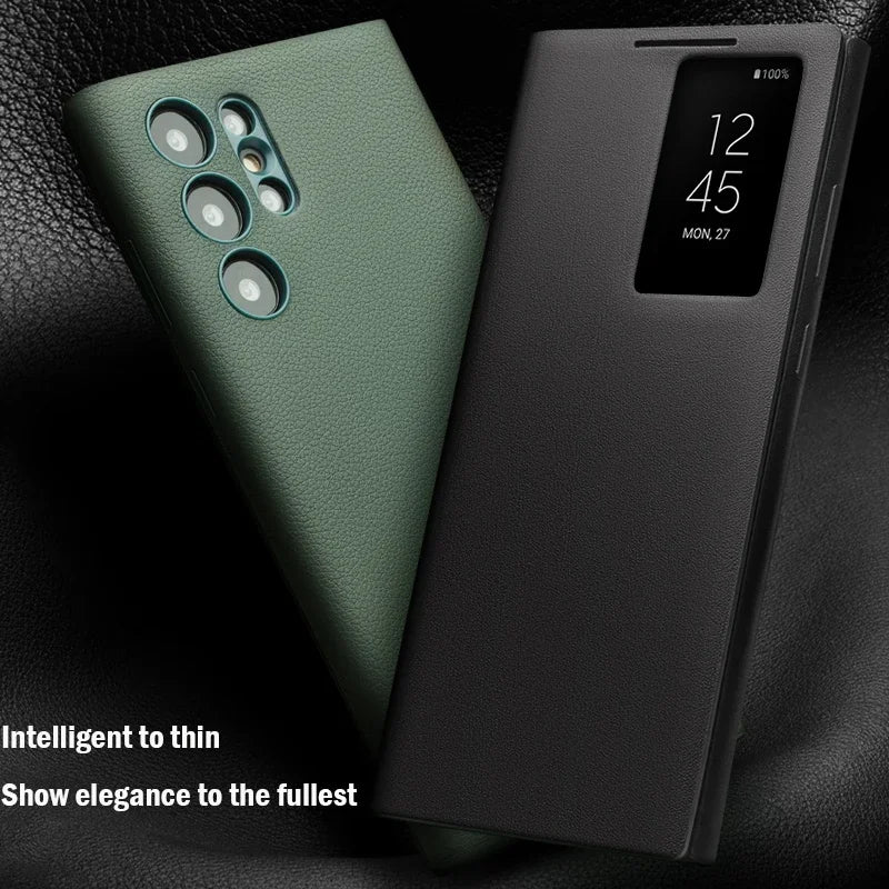 Echtes Leder Smart Case für Galaxy S23 Ultra
