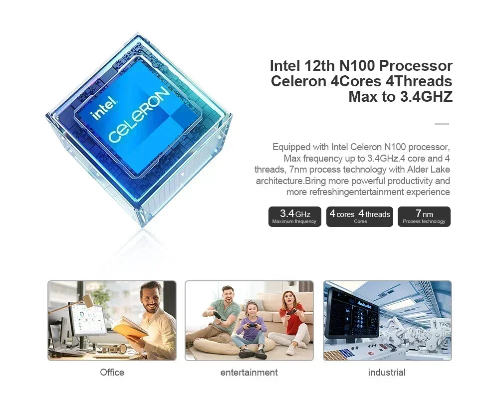 Kompakter Mini-PC Intel Quad Core Windows 11