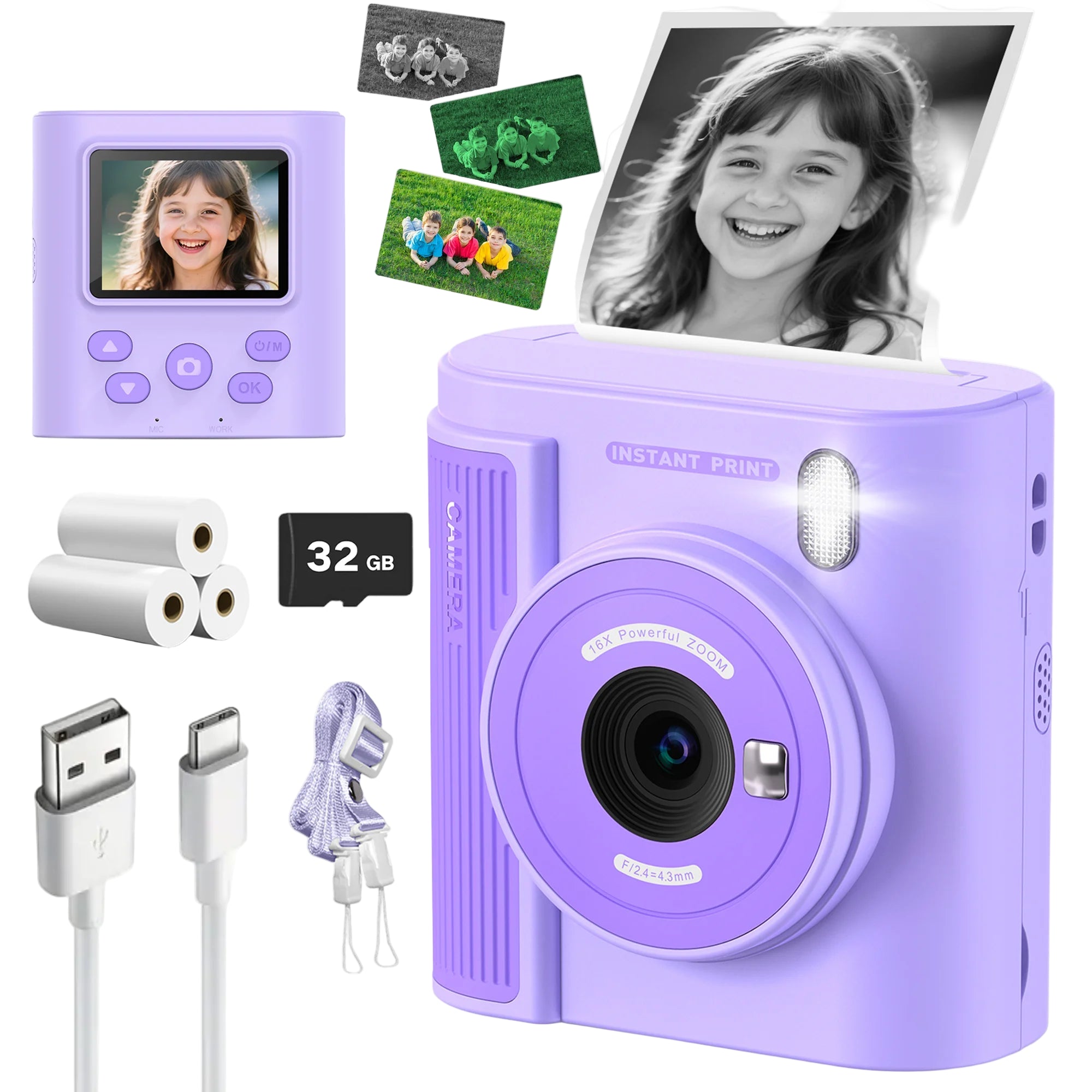 Kinder-Druckkamera 1080P HD mit Druckpapier & 32 GB