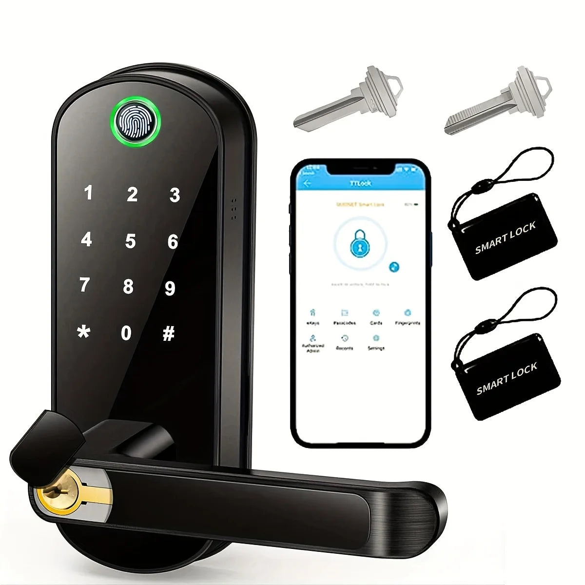 Smarte Fingerprint Türschloss mit App und Touchscreen