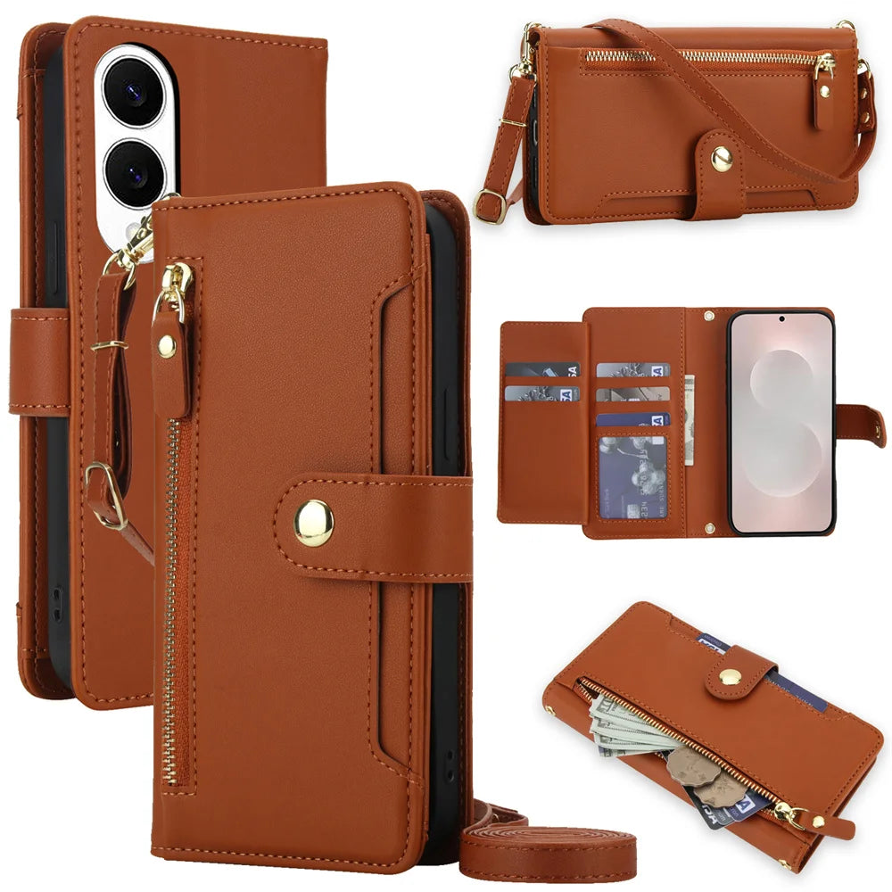 Crossbody Leder Brieftasche Hülle für Samsung