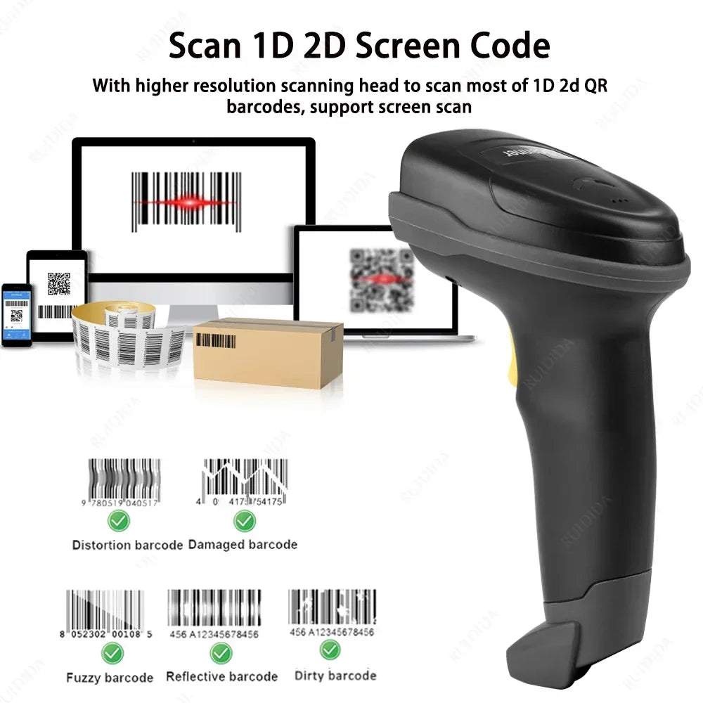 Kabelloser QR Barcode Scanner mit Ladestation 2D 1D