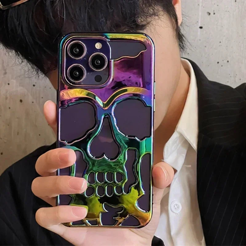3D Matte Metallic Skull Phone Case for iPhone