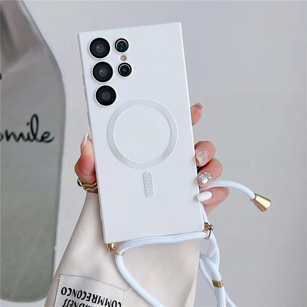 Magnetic crossbody case with strap for Galaxy