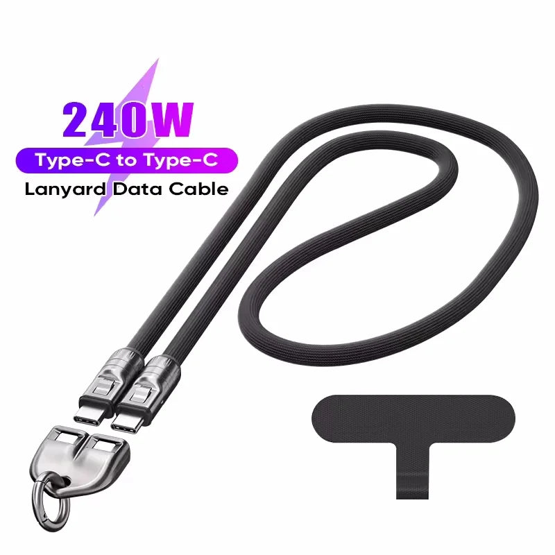 USB-C Lanyard Kabel 240W mit Umhängeband für Smartphones