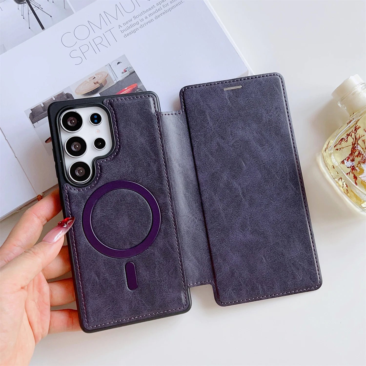 Luxus Lederhülle mit RFID & MagSafe für Galaxy S25