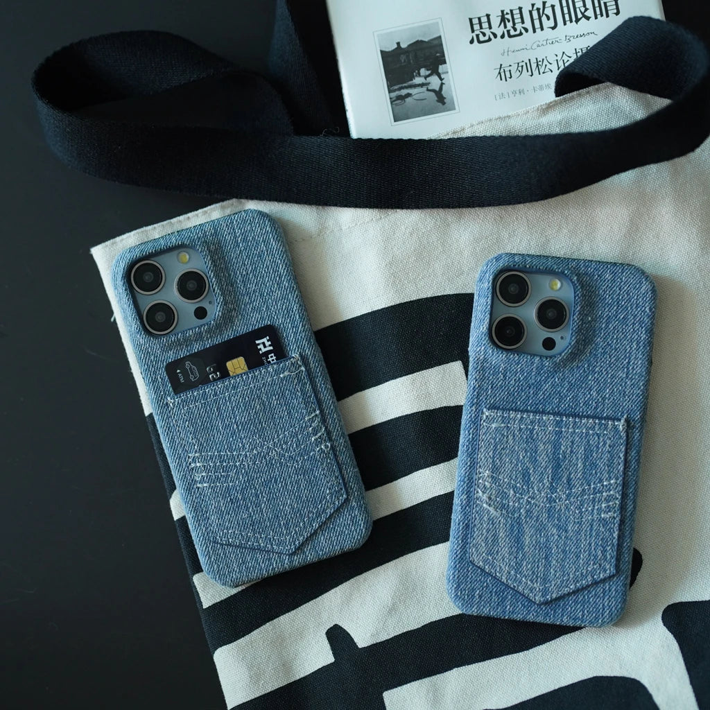 Retro Denim Kartenhülle stoßfest für iPhone