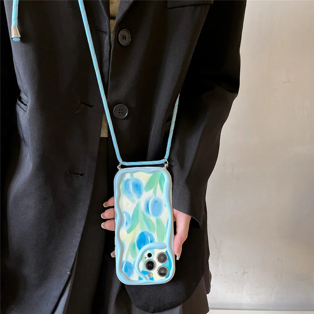 Blumen Crossbody Handyhülle mit Band für Samsung