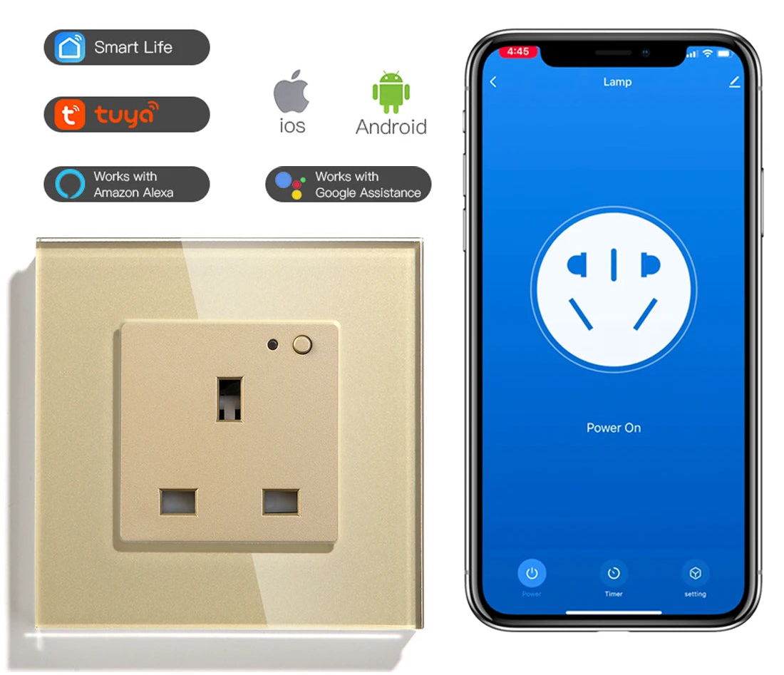 UK wall socket glass panel smart 13A