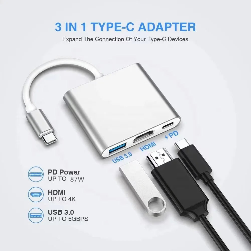 Hub USB-C 3 en 1 100 W avec HDMI et USB 3