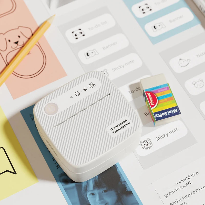 Portable mini label printer for photos and labels