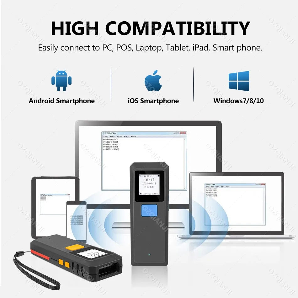Tragbarer Bluetooth 1D 2D Laser Barcode Scanner Mini