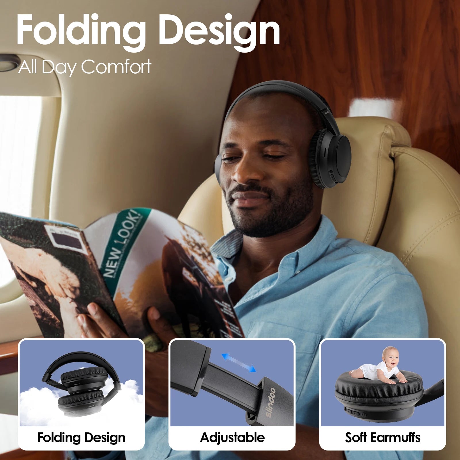 Siindoo JH-820 Faltbare Bluetooth-Kopfhörer