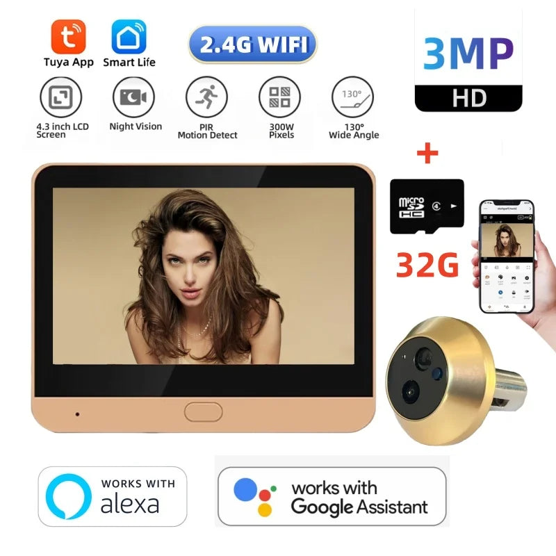 Smart Life WiFi Türspion Kamera 4.3" 3MP Bildschirm