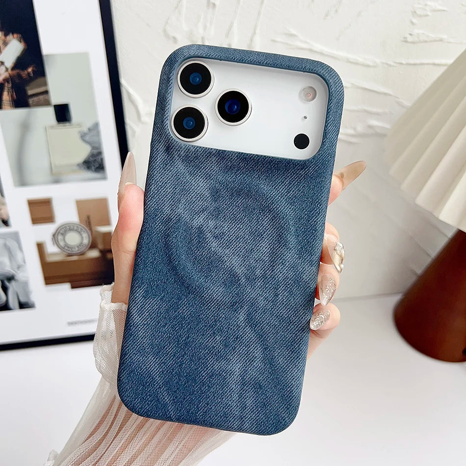 Magnetische Denim Magsafe Hülle Stoßfest Randlos
