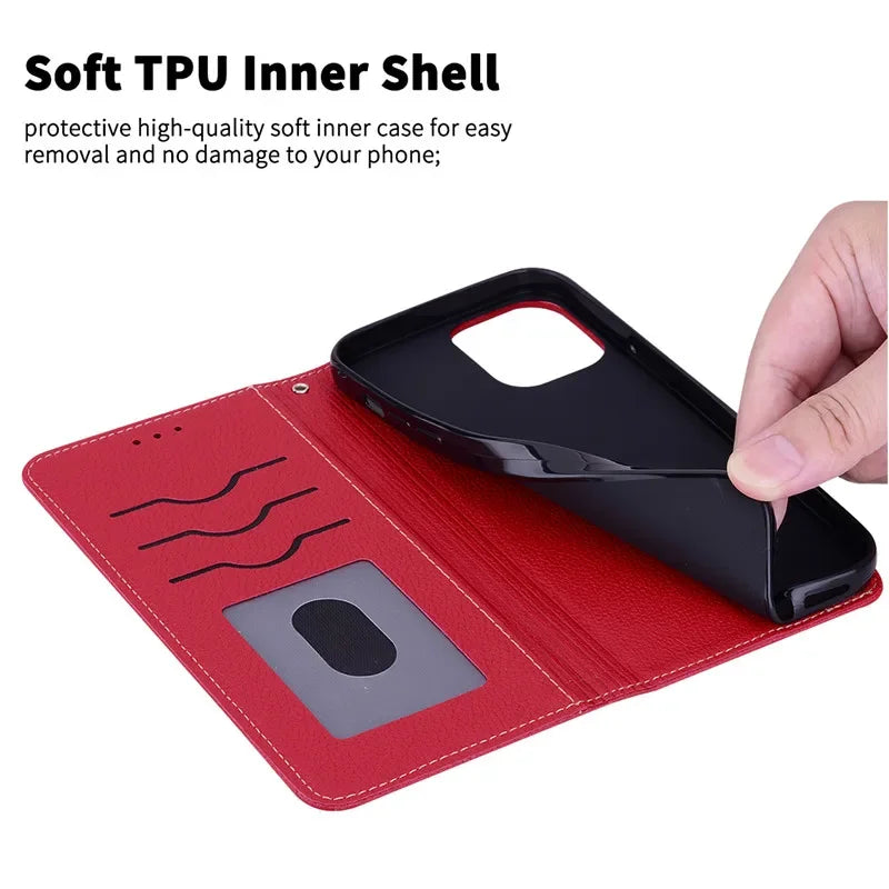 Étui à rabat en cuir pour Redmi 13C