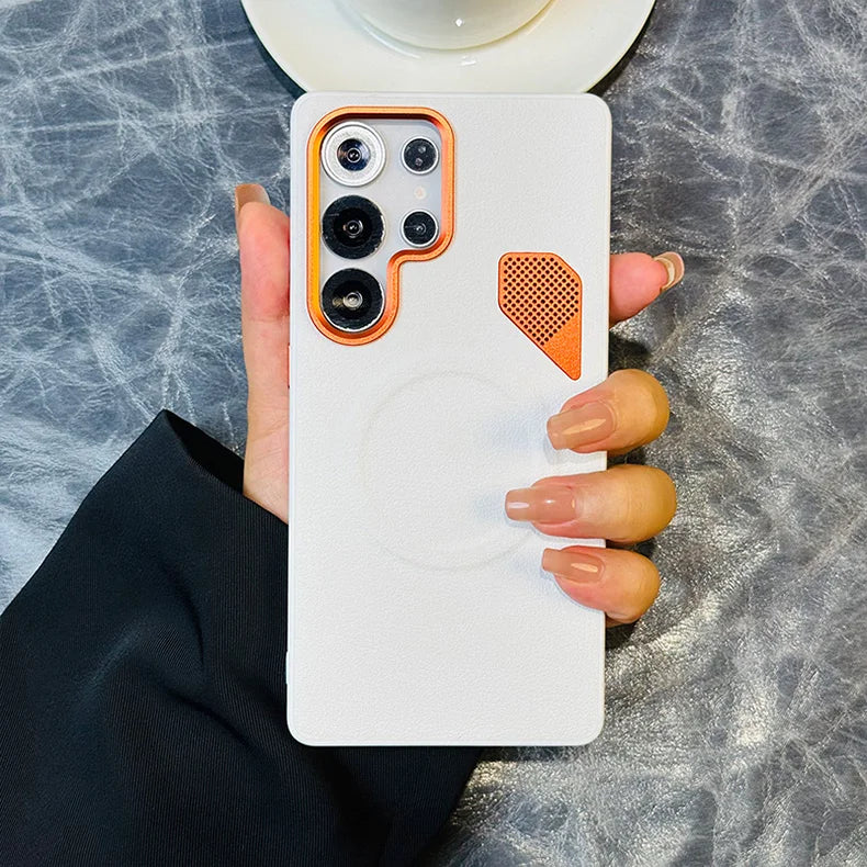 Magnet Leder Hülle für Samsung S25 Ultra Orange