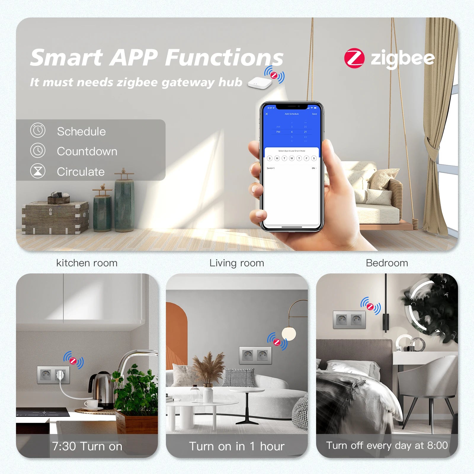 Double wall socket glass panel Smart 16A