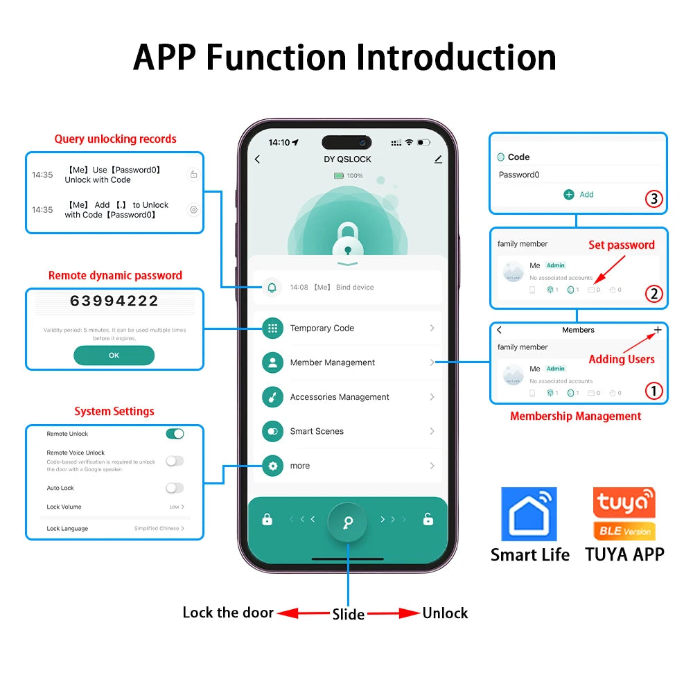 CDOK K6 Tuya Smart Türschloss Fingerabdruck IP65