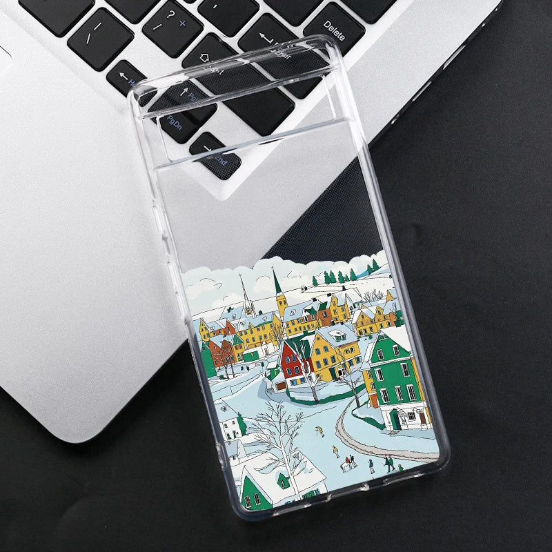 Weihnachts Szene TPU Hülle für Google Pixel 8 8 Pro 9 9 Pro und 9 Pro XL schlank leicht kratzfest staubdicht flexibles Silikon und Kunststoff
