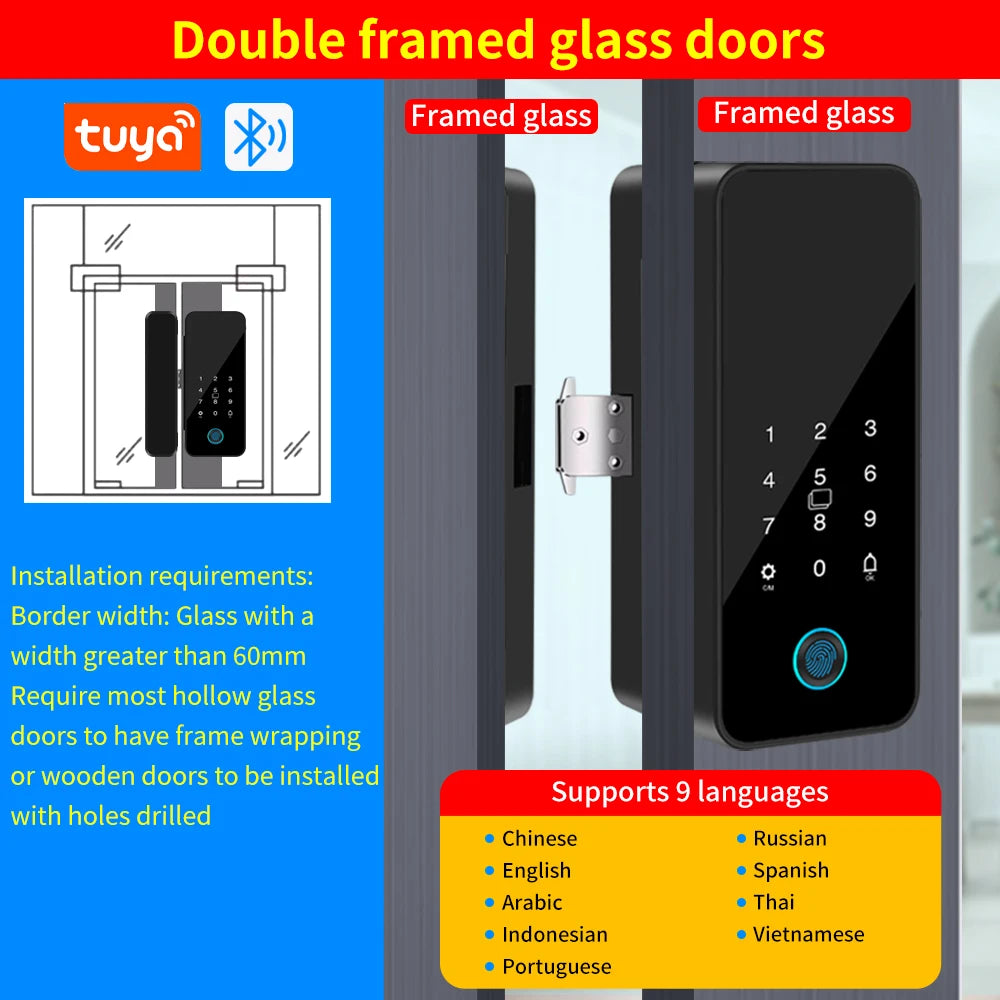 Tuya Smart Glas Türschloss mit Fingerabdruck & App
