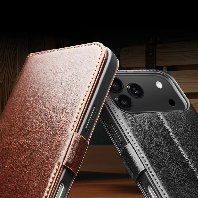 Leder Flip-Hülle mit Kartenfach für iPhone 17 Pro