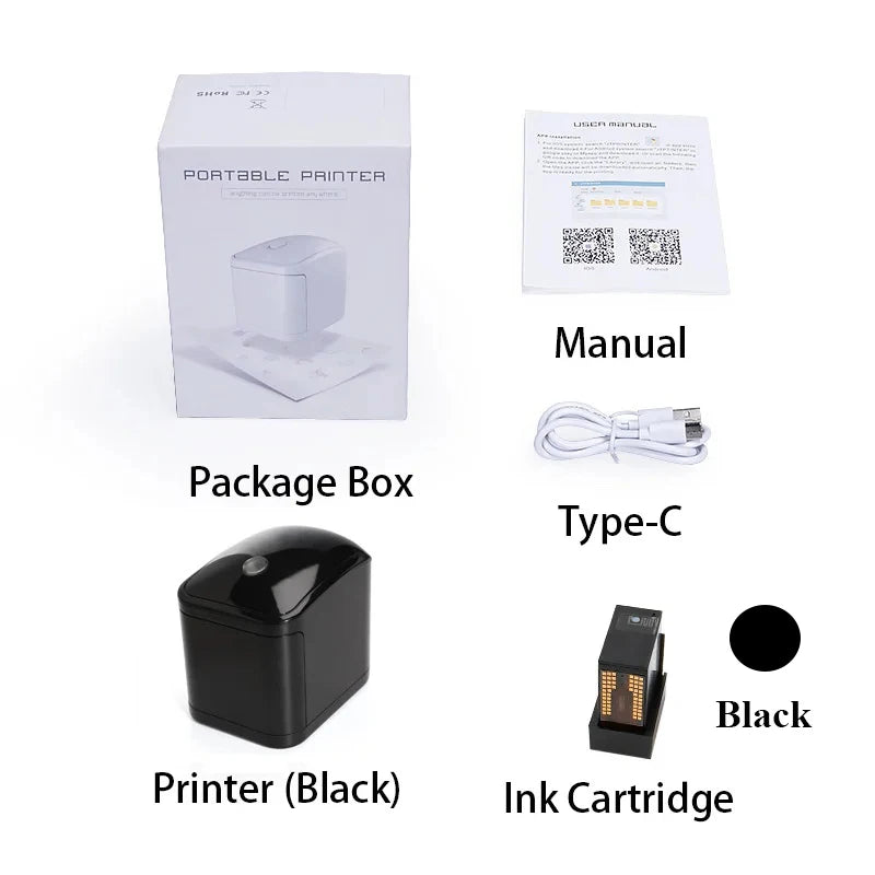 Mobile handheld printer with ink for labels & logos