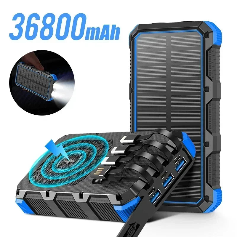36800mAh Solar Power Bank with Cable & Wireless