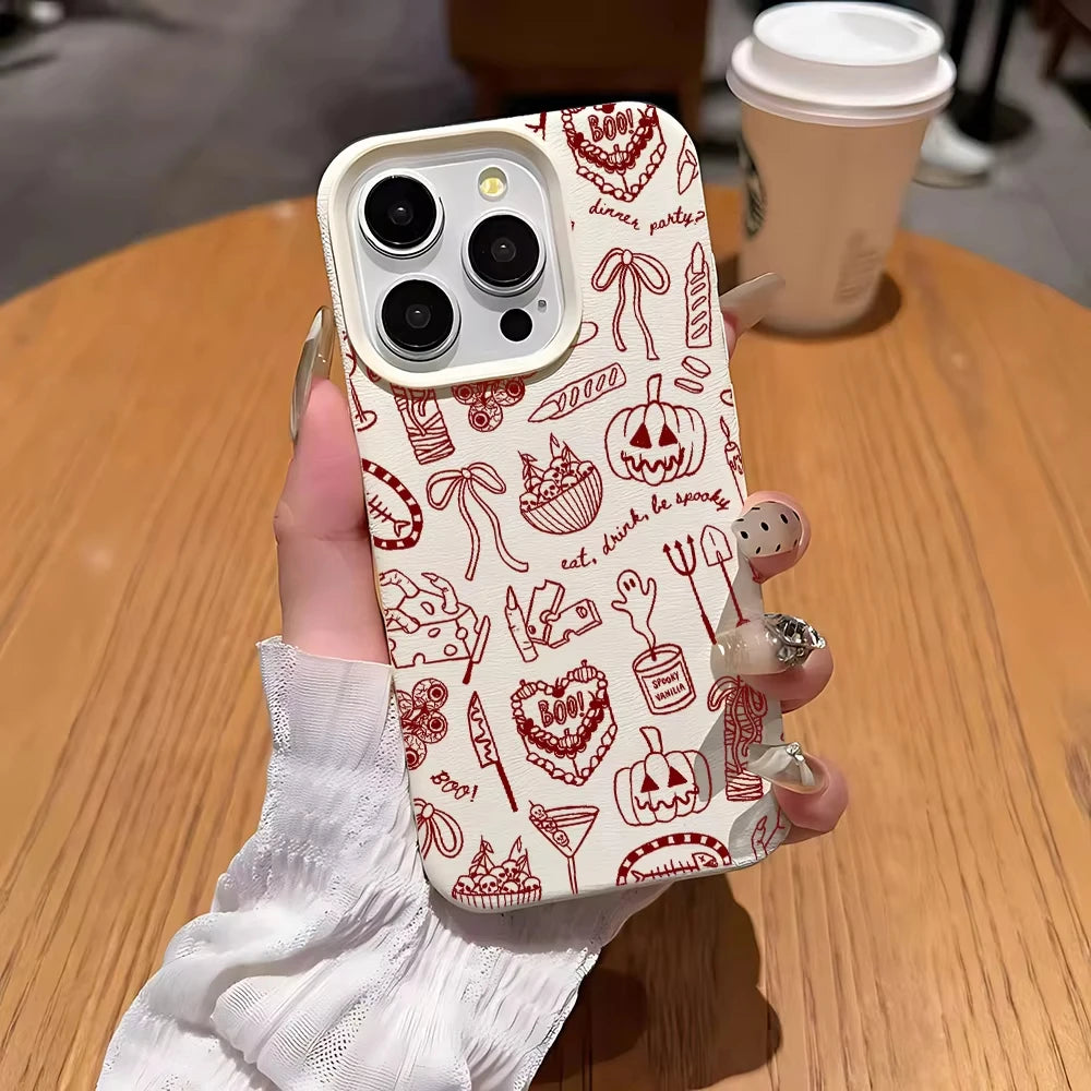 Pumpkin Ghost Leather Case for iPhone 16-14 Models