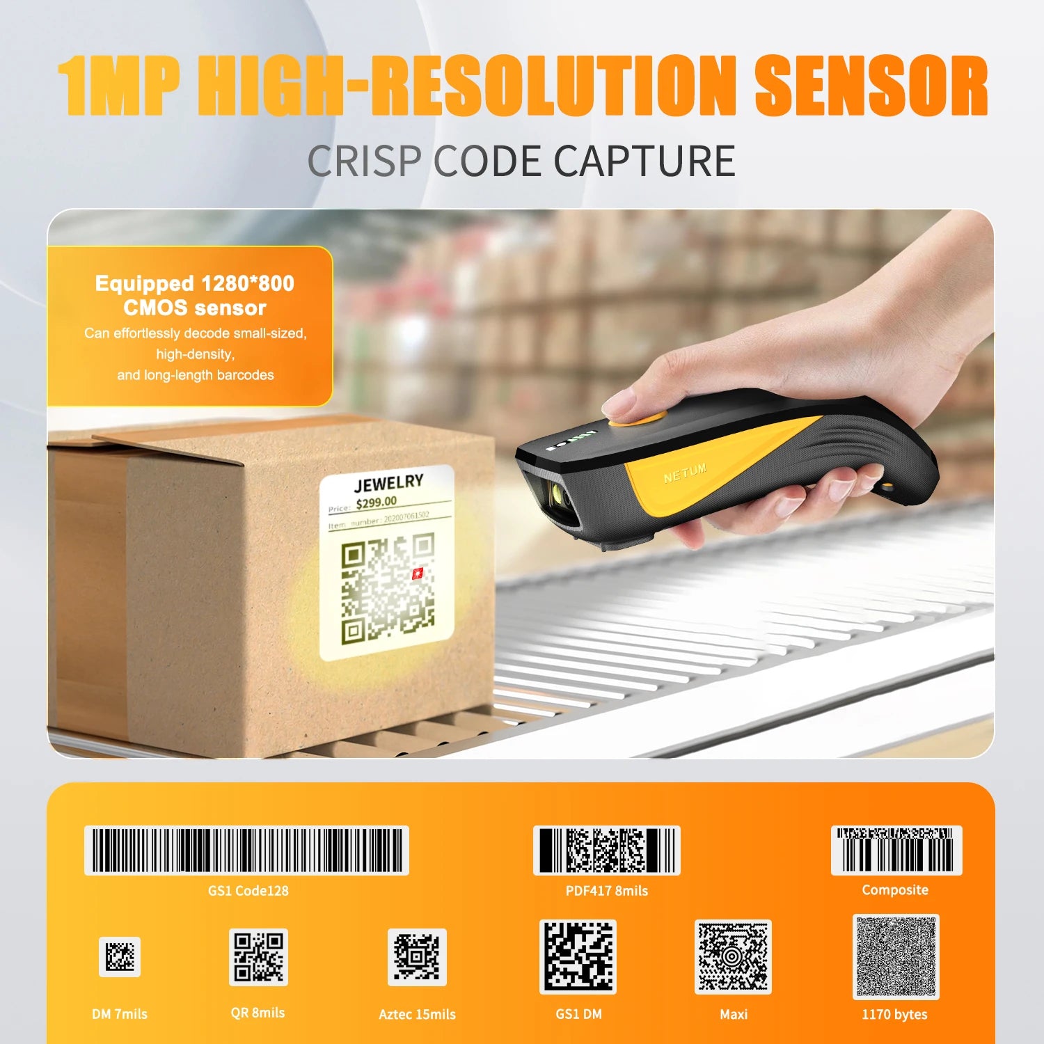 Tragbarer Bluetooth 1D 2D Barcode-Scanner CS7501