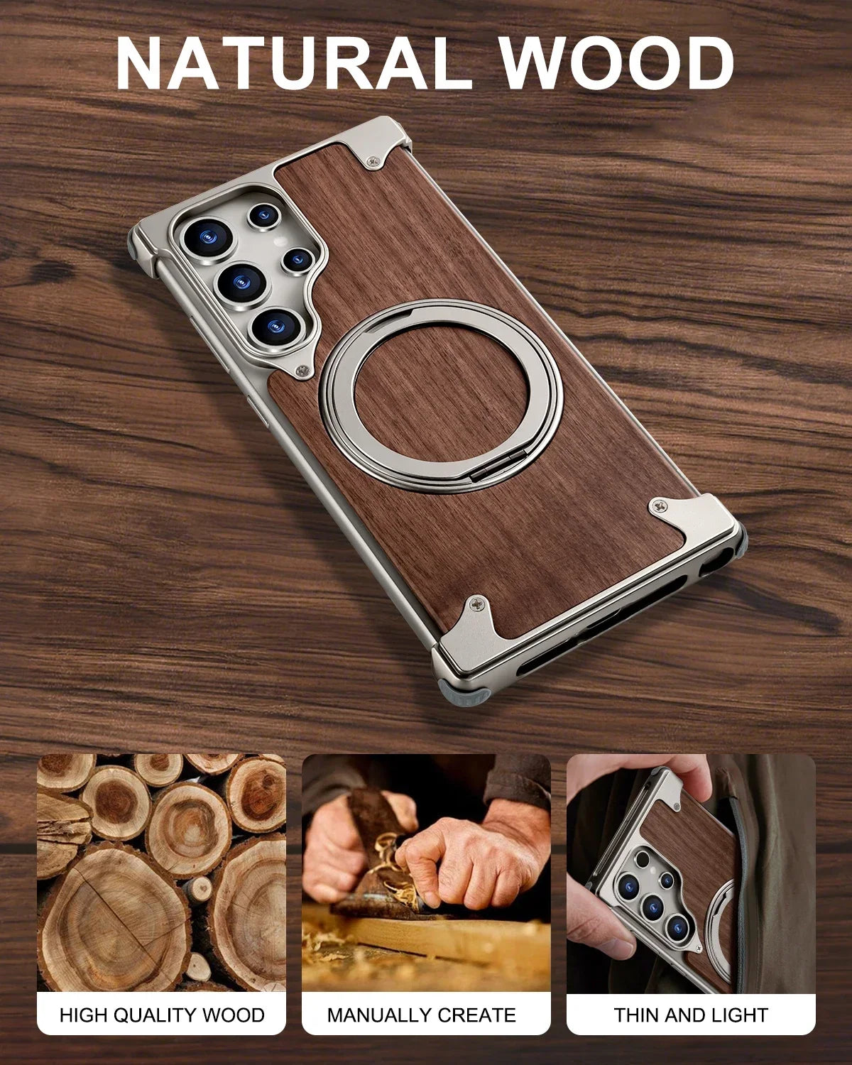 Solid wood phone case for Galaxy S25 S24 Ultra