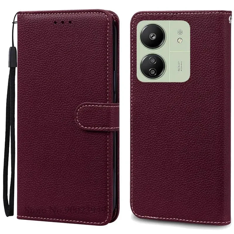 Étui à rabat en cuir pour Redmi 13C