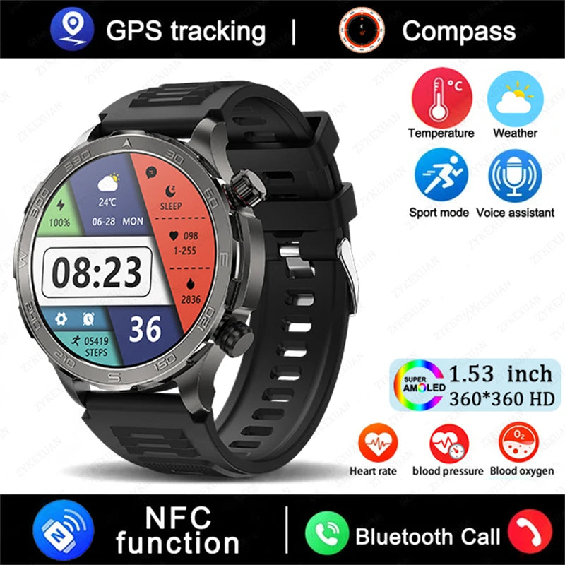 Sports Smartwatch 2025 with GPS, NFC & AMOLED display