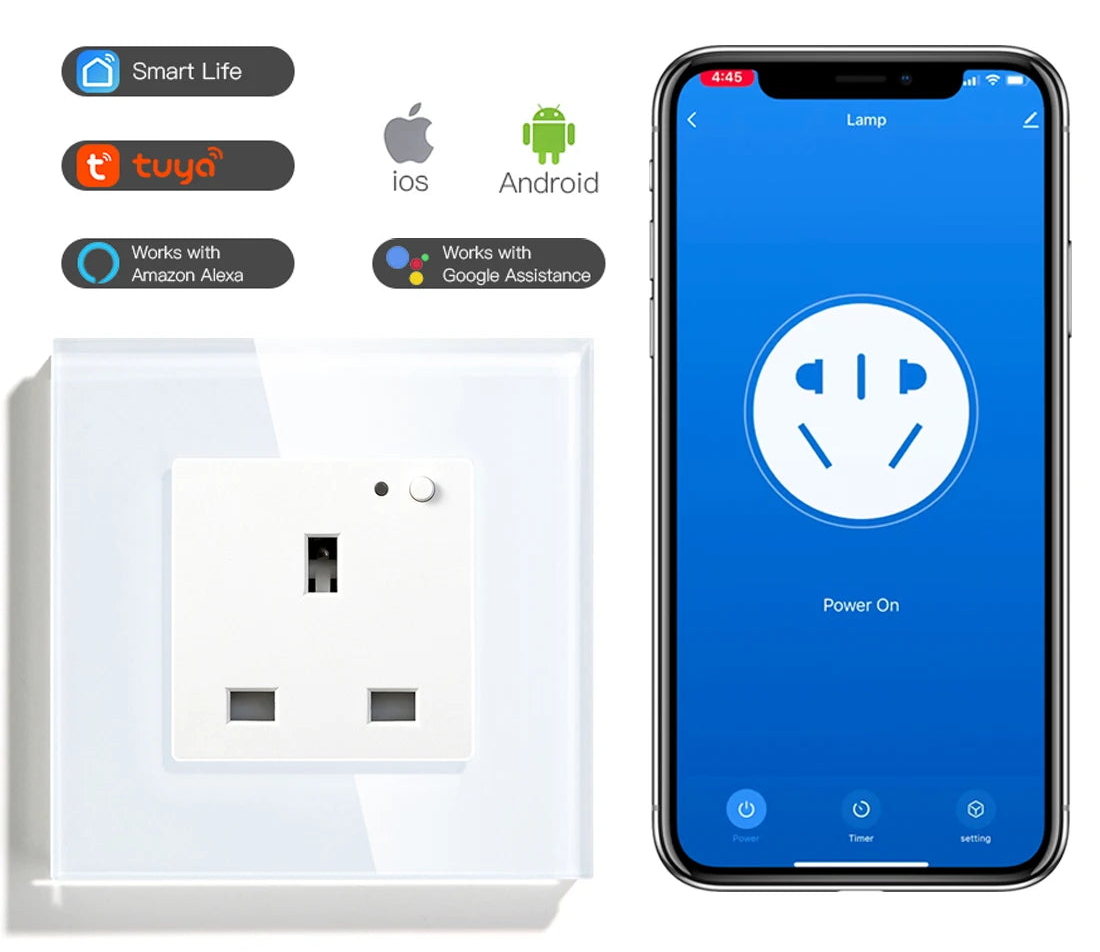 UK wall socket glass panel smart 13A