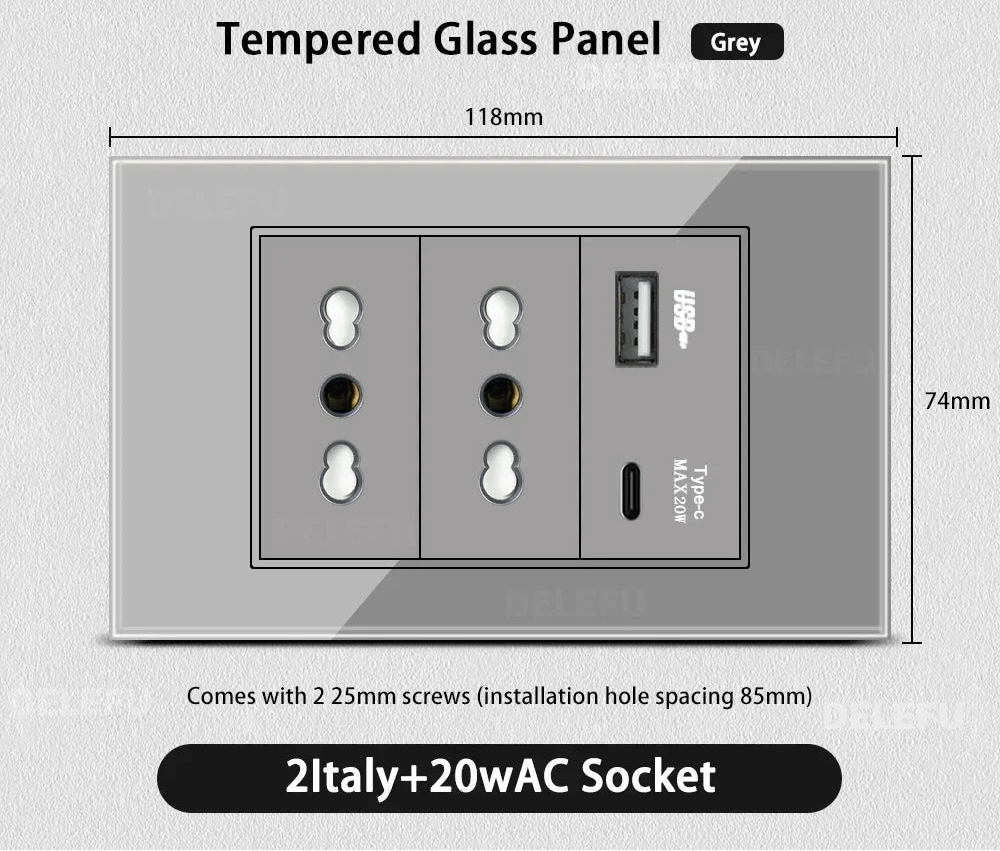 Grau Glas Smart Steckdose USB C & Wifi Schalter
